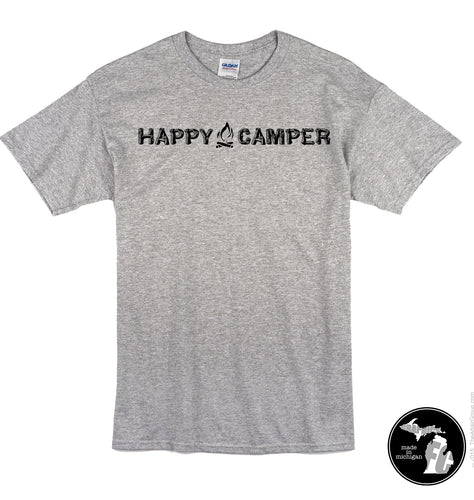 Happy Camper T-Shirt - Michigan - Outdoors - Tent - Summer - Camping - Fire